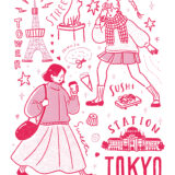 イラストレーター トモマツユキ シンプル イラスト 線画 カレンダー待受 旅ガール 東京 旅イラスト