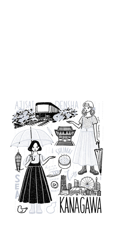 イラストレーター トモマツユキ シンプル イラスト 線画 待受 旅ガール 神奈川 旅イラスト